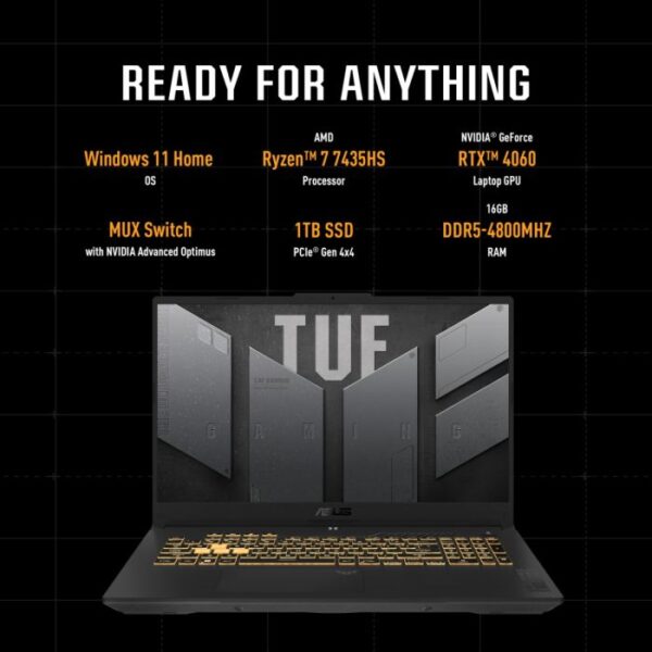ASUS TUF Gaming A15 FHD 144Hz, AMD Ryzen 7 7435HS, RTX 4060, 16GB RAM (2x8GB), 1TB SSD, Windows 11 Home Gaming Laptop | FA507NVR-LP023W - Image 3