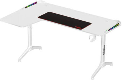 Dead skull professional Gaming Desk  L Shaped Gaming Desk RGB Left, Easy Cable Management, High Quality Construction, Carbon Fiber Surface, Sleek and Modern, White | TM-Y-LW-RGB