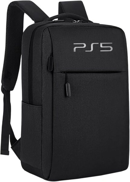 CENXI Gaming Backpack for PS5, Large Capacity Carrying Storage Bag with USB Port, Grey, Large, Game
